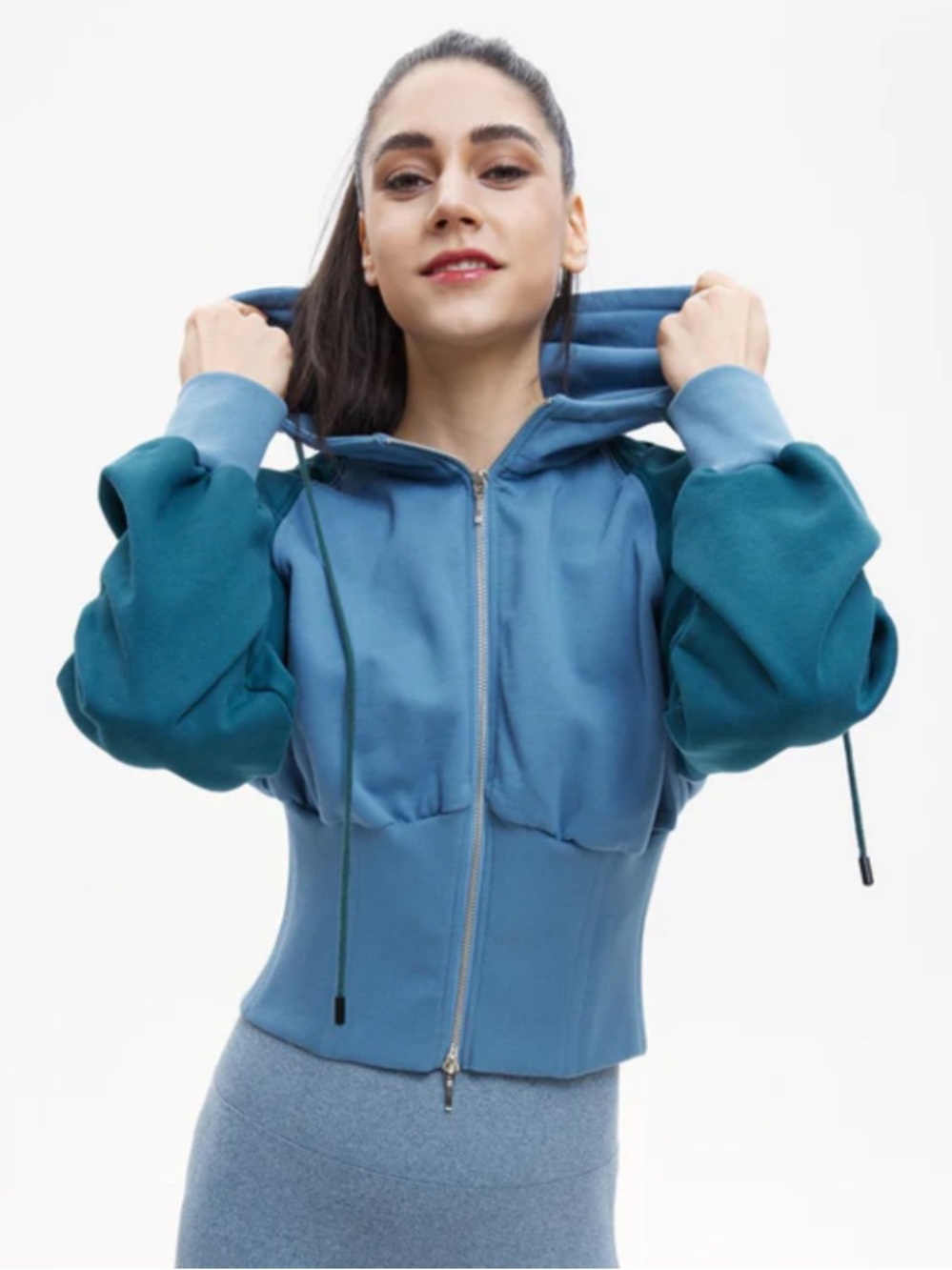 Two-tone Blue Corset Zip-Up Hoodie